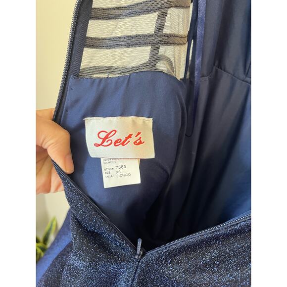 Let's Prom Cinderella Shimmery Blue Dress Mesh Details Corset Double Straps XS - Picture 7 of 10